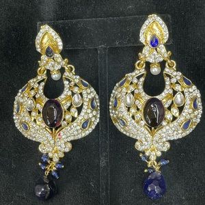 Golden multi colored crystal earrings!!